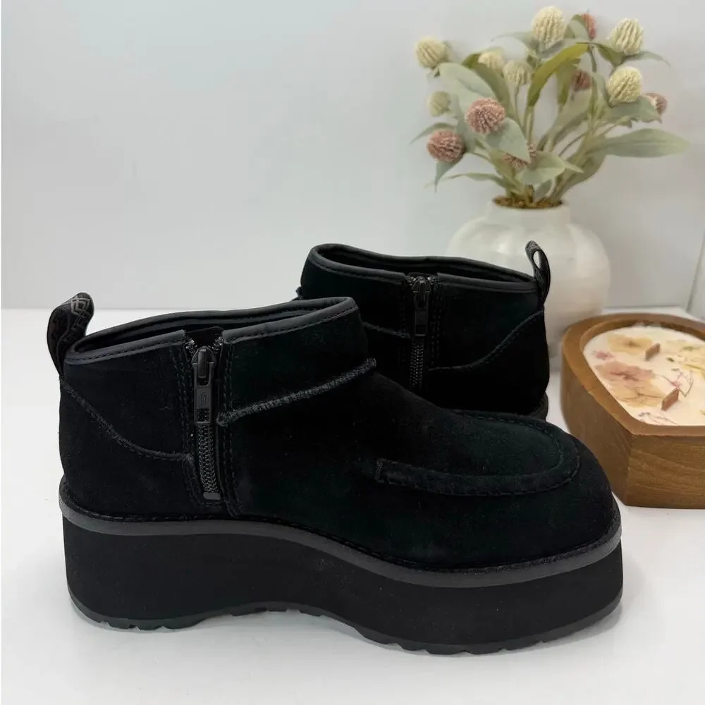 UGG Cityfunc Suede Ultra Mini Platform Water Resistant Boot Black Women 6.5 NWOB